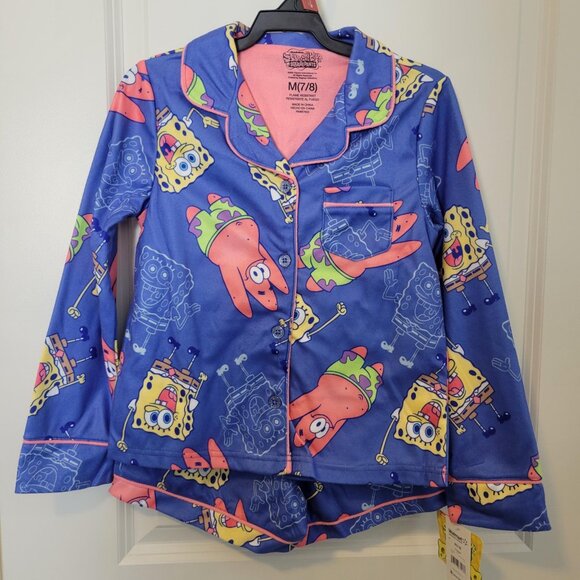 NEW w/ tags Spongebob 2 Pc Pajama Set Long Sleeve w/ Shorts Kids Med Soft Comfy - Picture 1 of 5